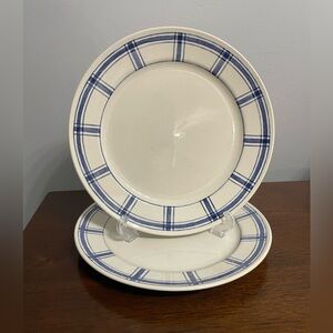 Vintage Eaton Home Blue and White Plaid Dinner Plates- set of 2